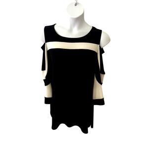 ALFANI, SIZE XL, BLACK WITH WHITE ACCENT, CUT SHOULDER TUNIC